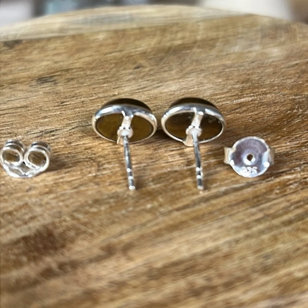 TIGER’S EYE 925 SOLID STERLING STUD EARRINGS - Picture 2 of 3